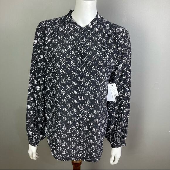 Equipment top medium NWT silk black white star ball long sleeve Cornelia button - Picture 8 of 16